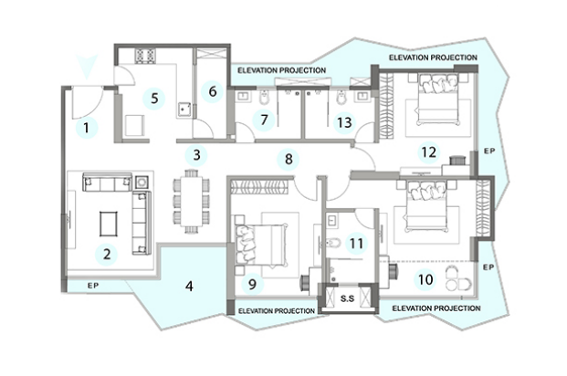 Crystal Spires Thane 2BHK Plan